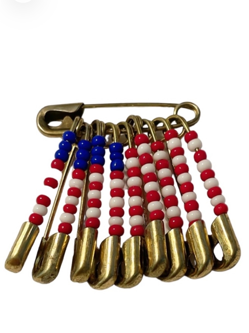 Vintage handmade American flag beaded safety pin brooch